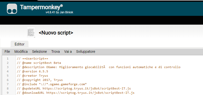 Script indsat i Tampermonkey