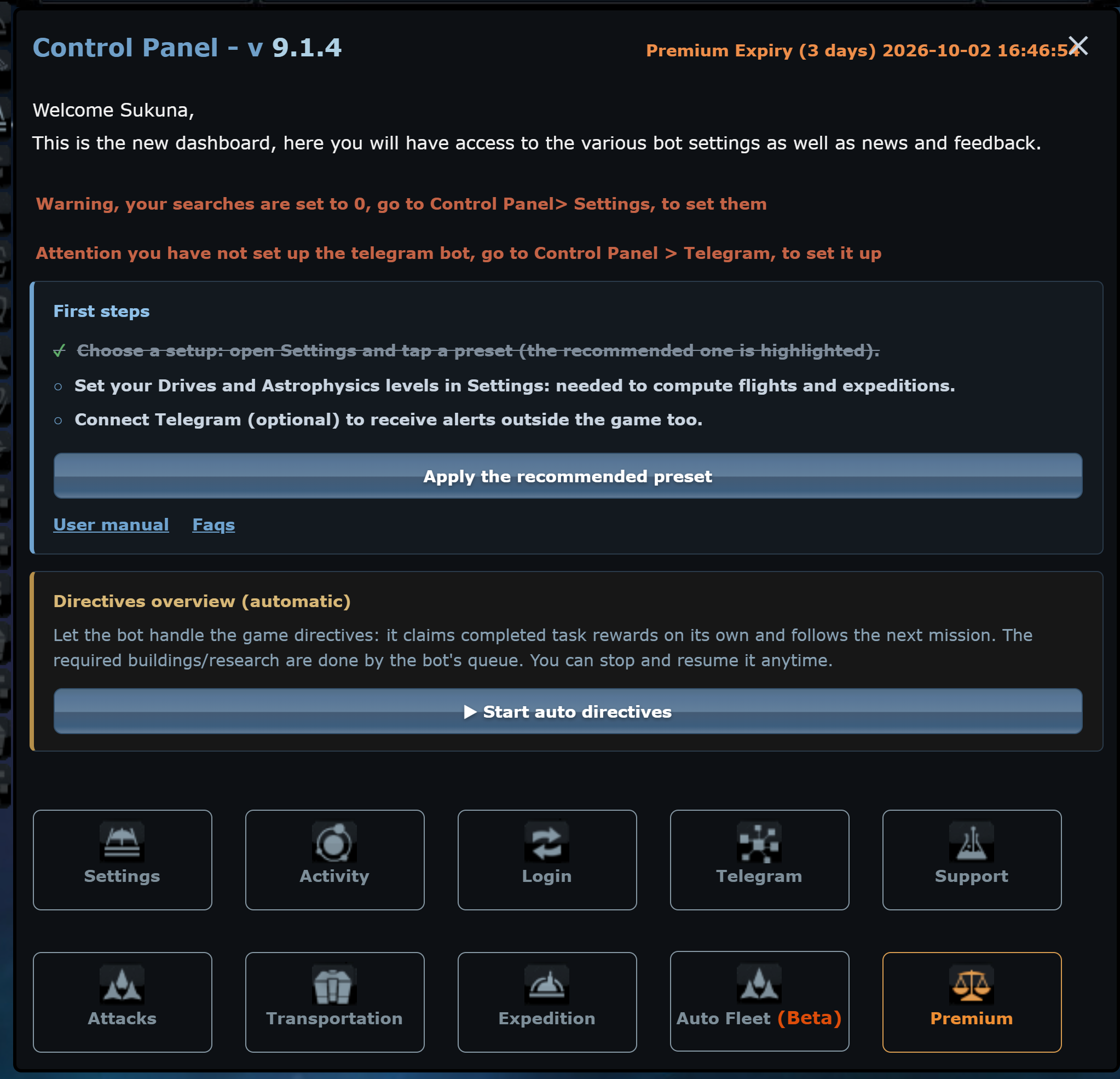 oBot OGame — Automatic expeditions, attacks, transports and fleetsave, with Telegram alerts