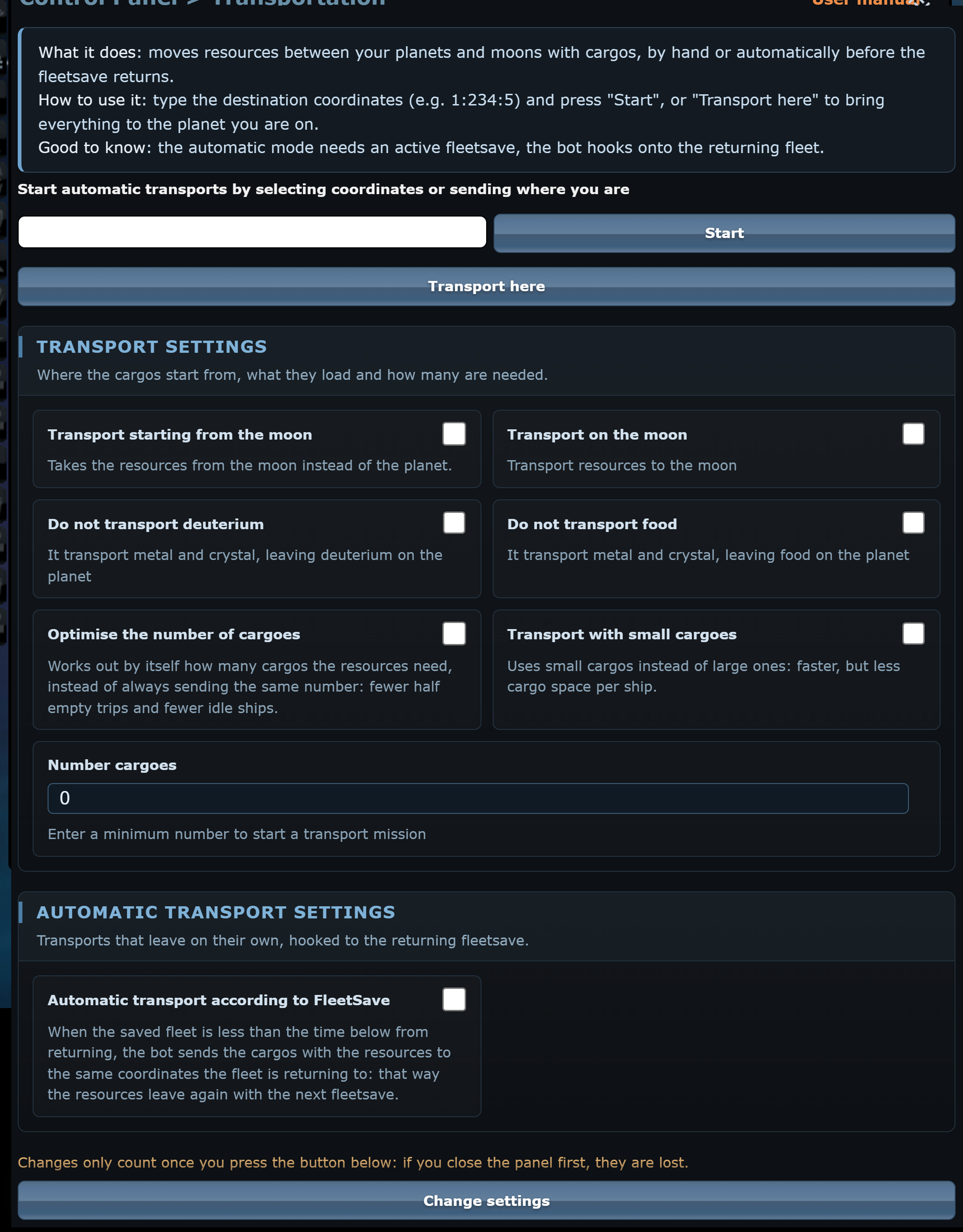 oBot OGame: Transports